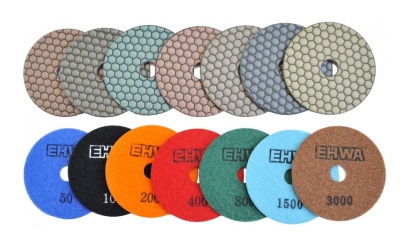 Алмазные гибкие шлифовальные круги EHWA Hexagonal Pads 7-STEP №400 D100 Алмазные гибкие шлифовальные круги EHWA Hexagonal Pads 7-STEP №400 D100
